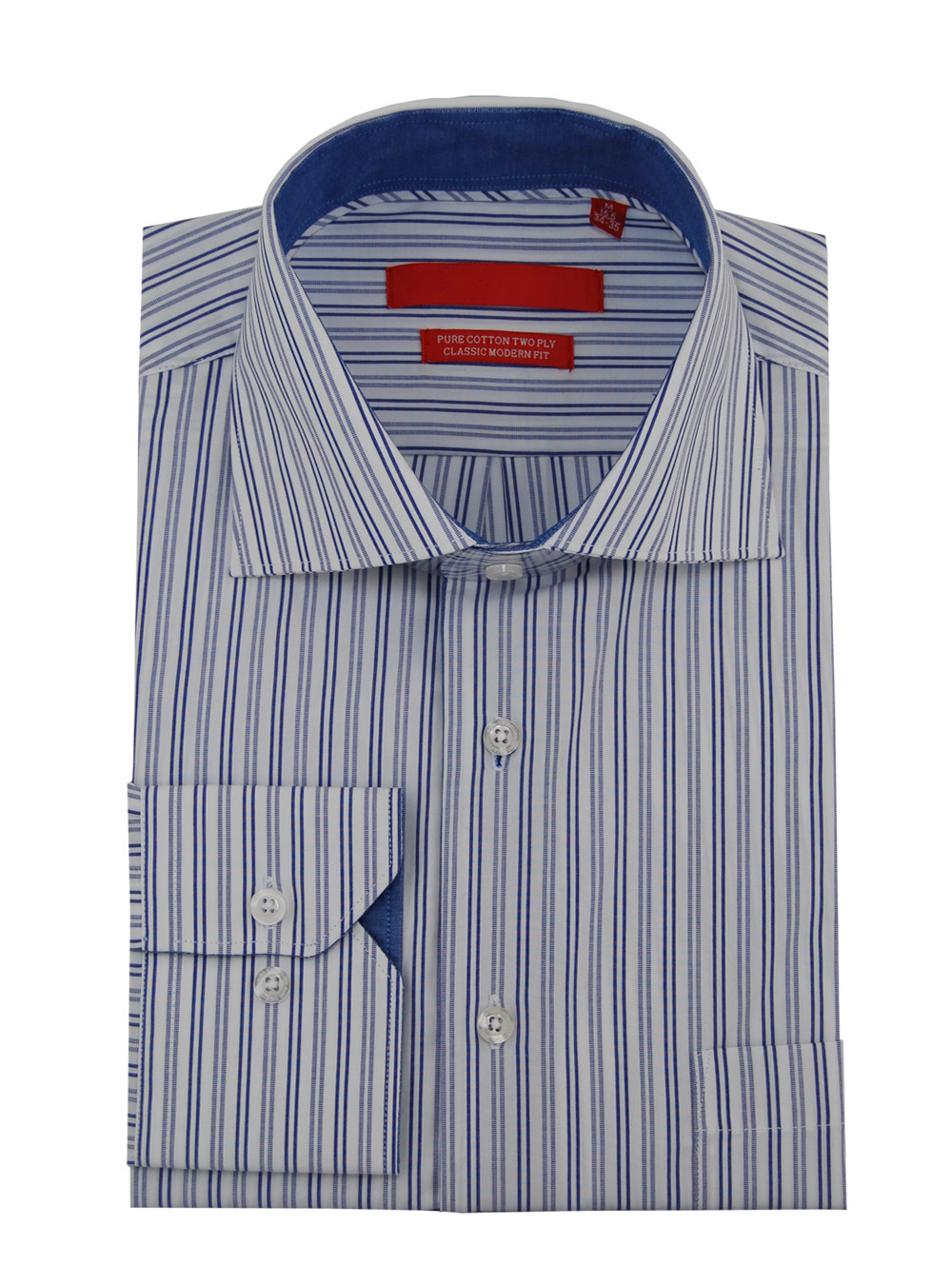 Mens DTI DARYA TRADING GV Executive Striped Dress Shirt Cotton Spread Collar Barrel Cuff in White Blue - Image1