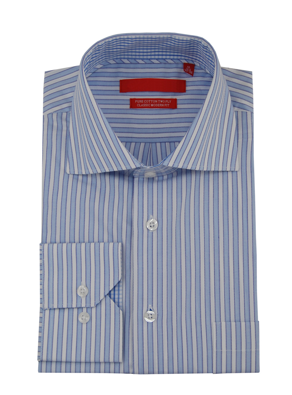Mens DTI DARYA TRADING GV Executive Striped Dress Shirt Cotton Spread Collar Barrel Cuff in Blue White - Image1