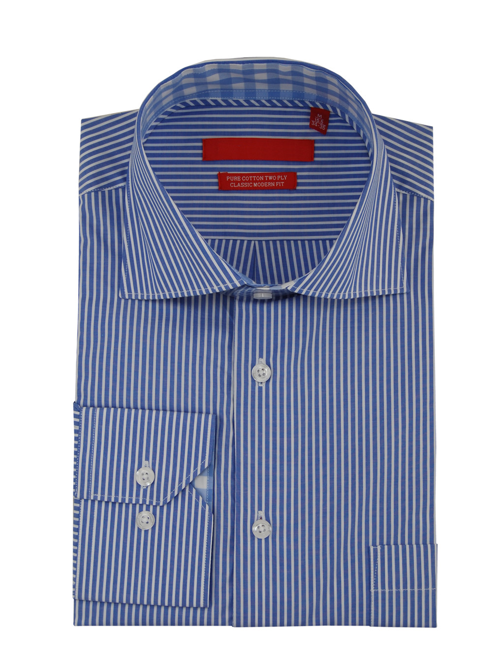 Mens DTI DARYA TRADING GV Executive Striped Dress Shirt Cotton Spread Collar Barrel Cuff in Blue White - Image1