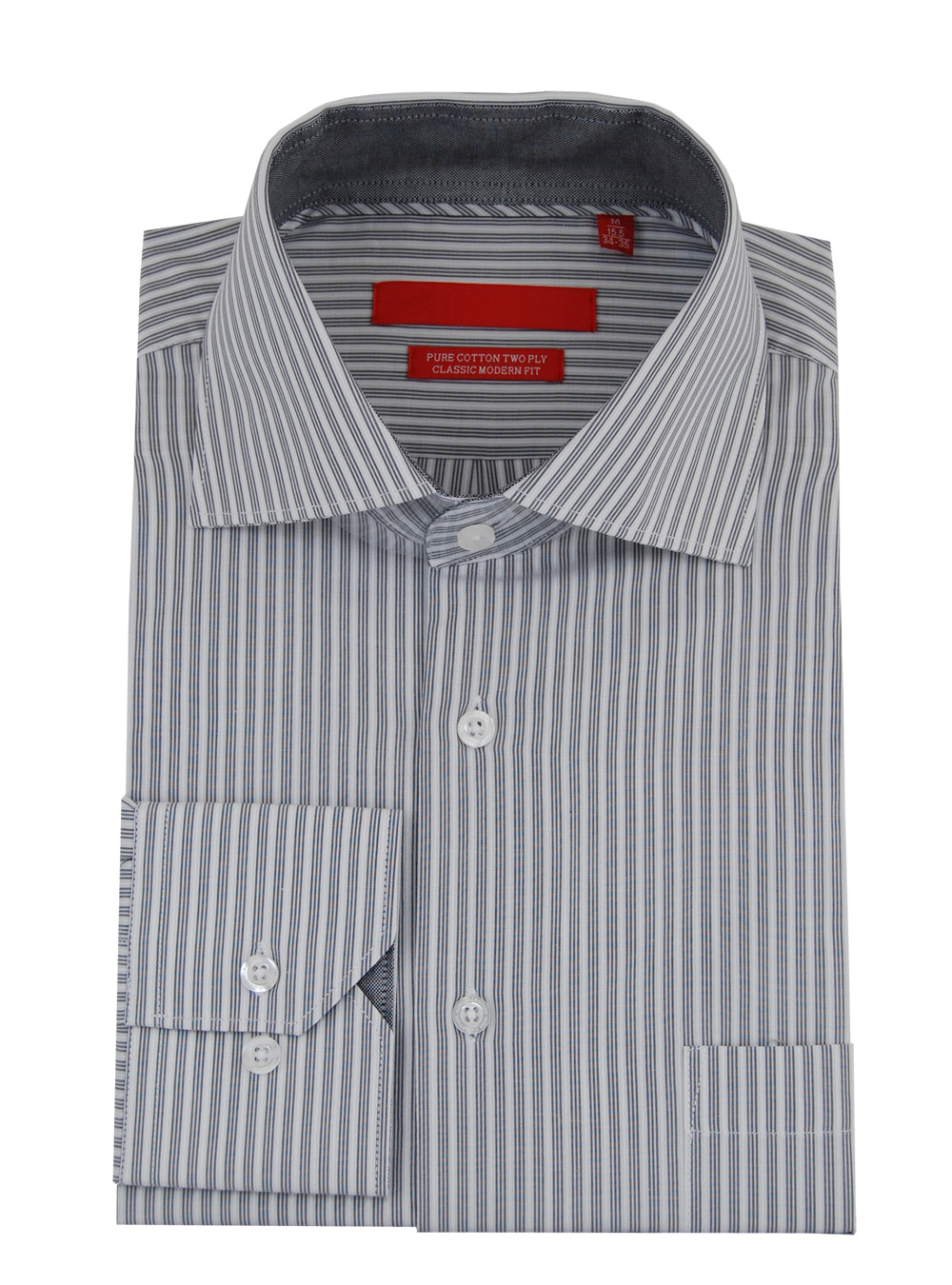 Mens DTI DARYA TRADING GV Executive Striped Dress Shirt Cotton Spread Collar Barrel Cuff in White Gray - Image1