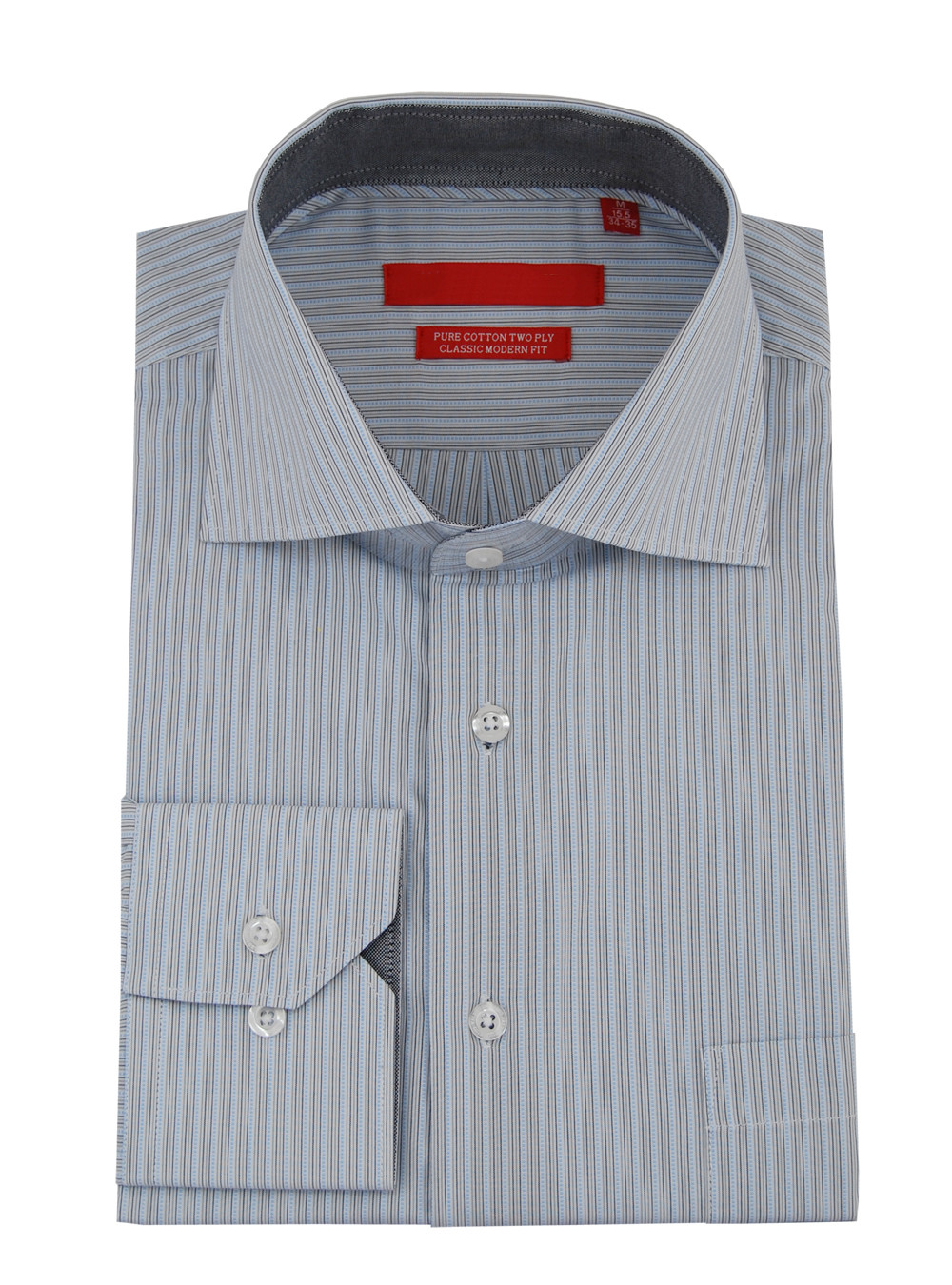 Mens DTI DARYA TRADING GV Executive Striped Dress Shirt Cotton Spread Collar Barrel Cuff in Blue Gray - Image1