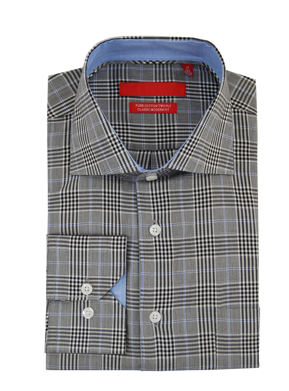 Mens DTI DARYA TRADING GV Executive Check Dress Shirt Cotton Barrel Cuff in Black White - Image1