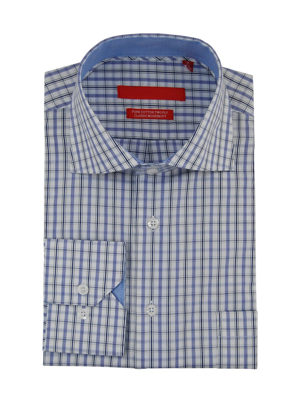 Mens DTI DARYA TRADING GV Executive Check Dress Shirt Cotton Spread Collar Barrel Cuff in Blue / White - Image1