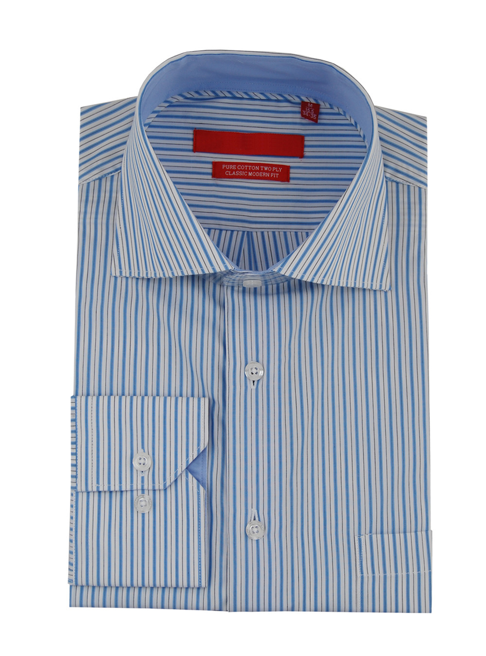 Mens DTI DARYA TRADING GV Executive Striped Dress Shirt Cotton Spread Collar Barrel Cuff in White Blue - Image1