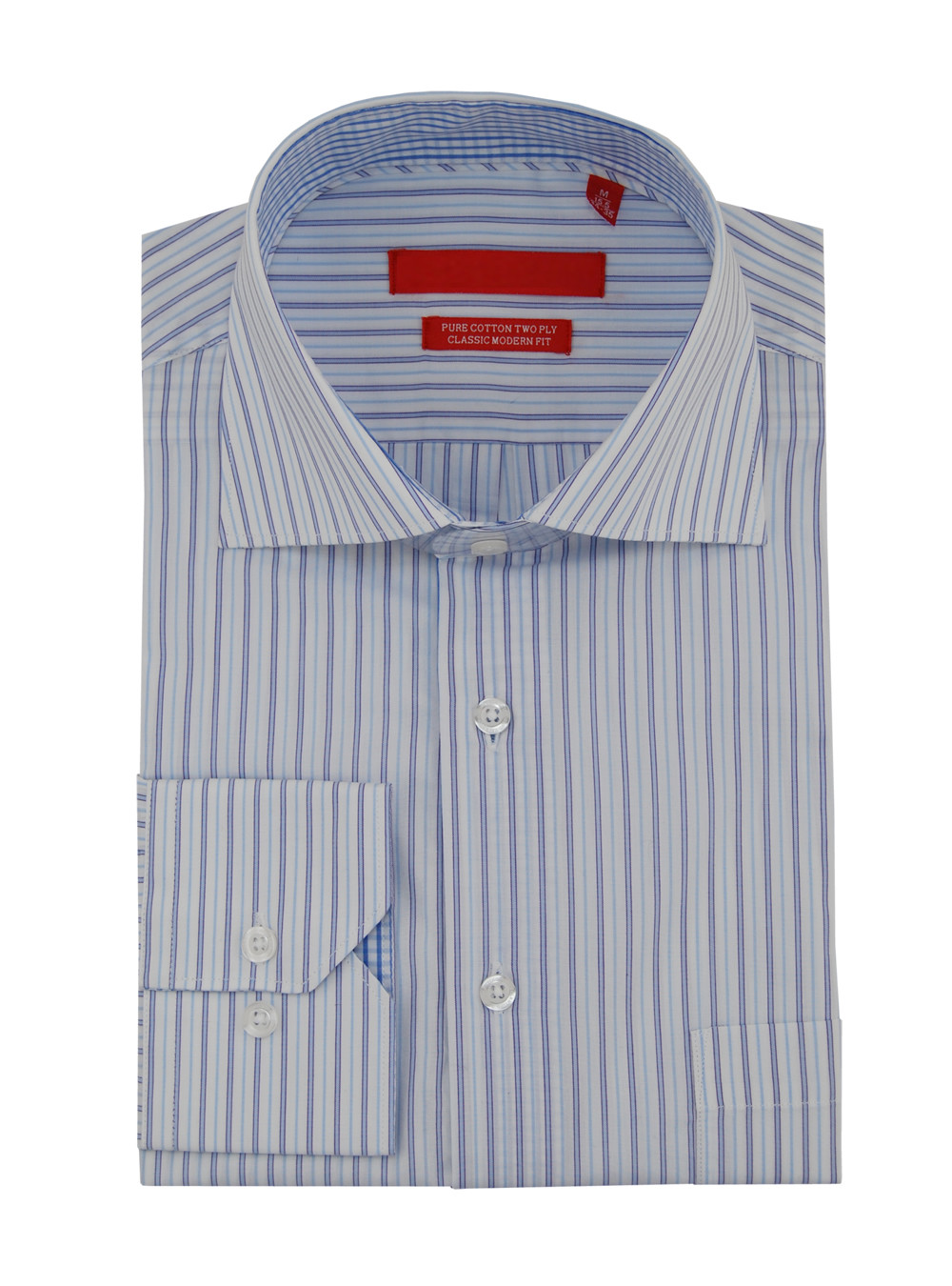 Mens DTI DARYA TRADING GV Executive Striped Dress Shirt Cotton Spread Collar Barrel Cuff in Blue White - Image1