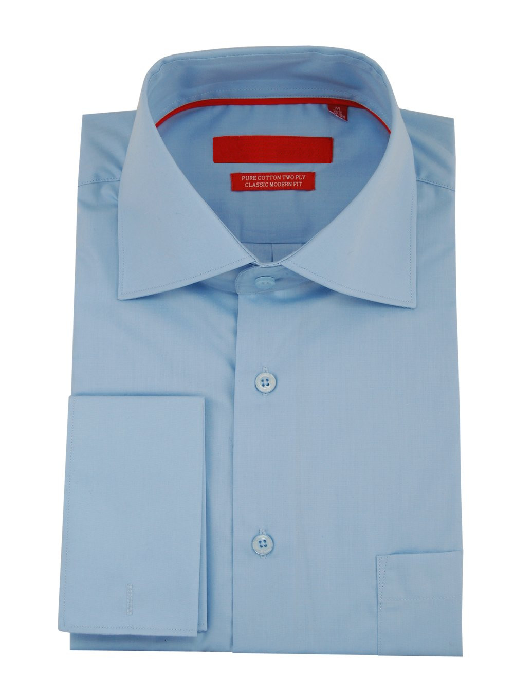 Mens DTI DARYA TRADING GV Executive Modern Spread Collar French Cuff Cotton Dress Shirt in Medium Blue - Image1