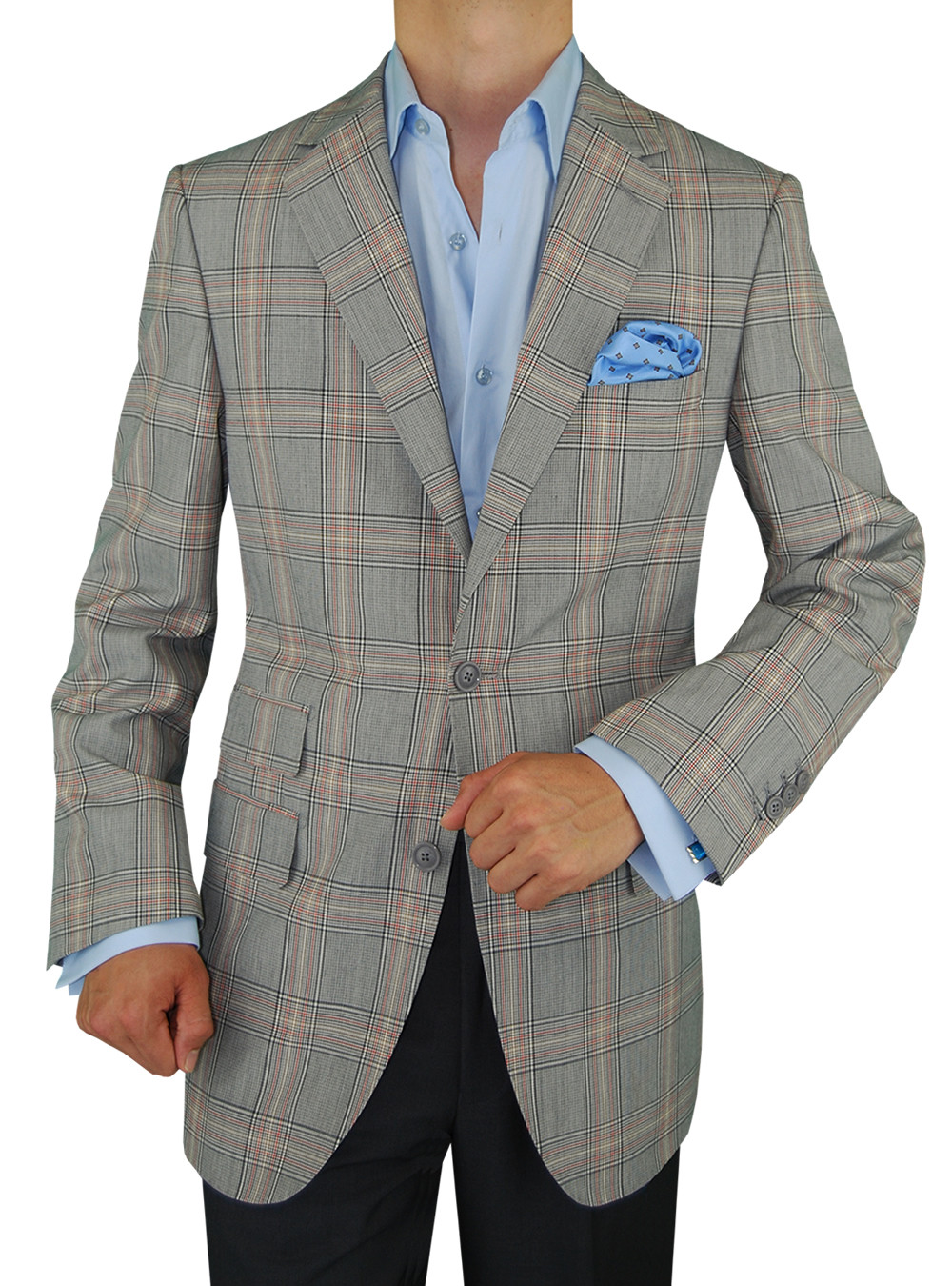 Mens DTI DARYA TRADING GV Executive 2 Button Blazer Coat Windowpane Wool Jacket in Gray - Image1