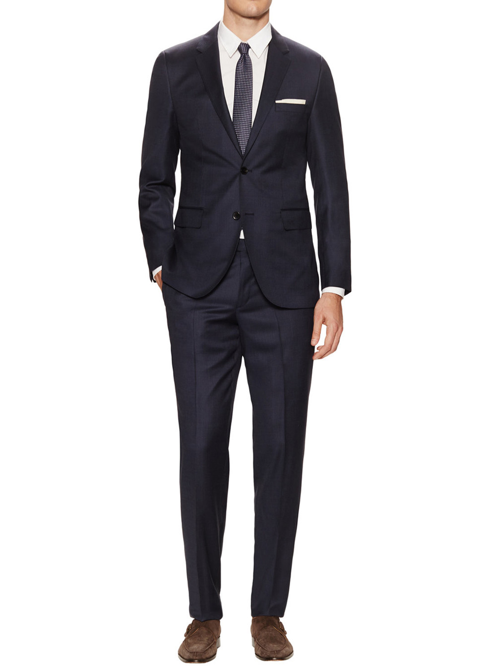 Mens DTI DARYA TRADING GV Executive Two Button Jacket Flat Front Pants Modern Fit Suit in Blue Gray Birdseye - Image1