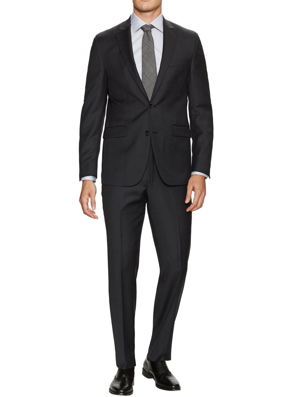 Mens DTI DARYA TRADING GV Executive Two Button Jacket Flat Front Pants Modern Fit Suit in Charcoal Narrow Stripe - Image1