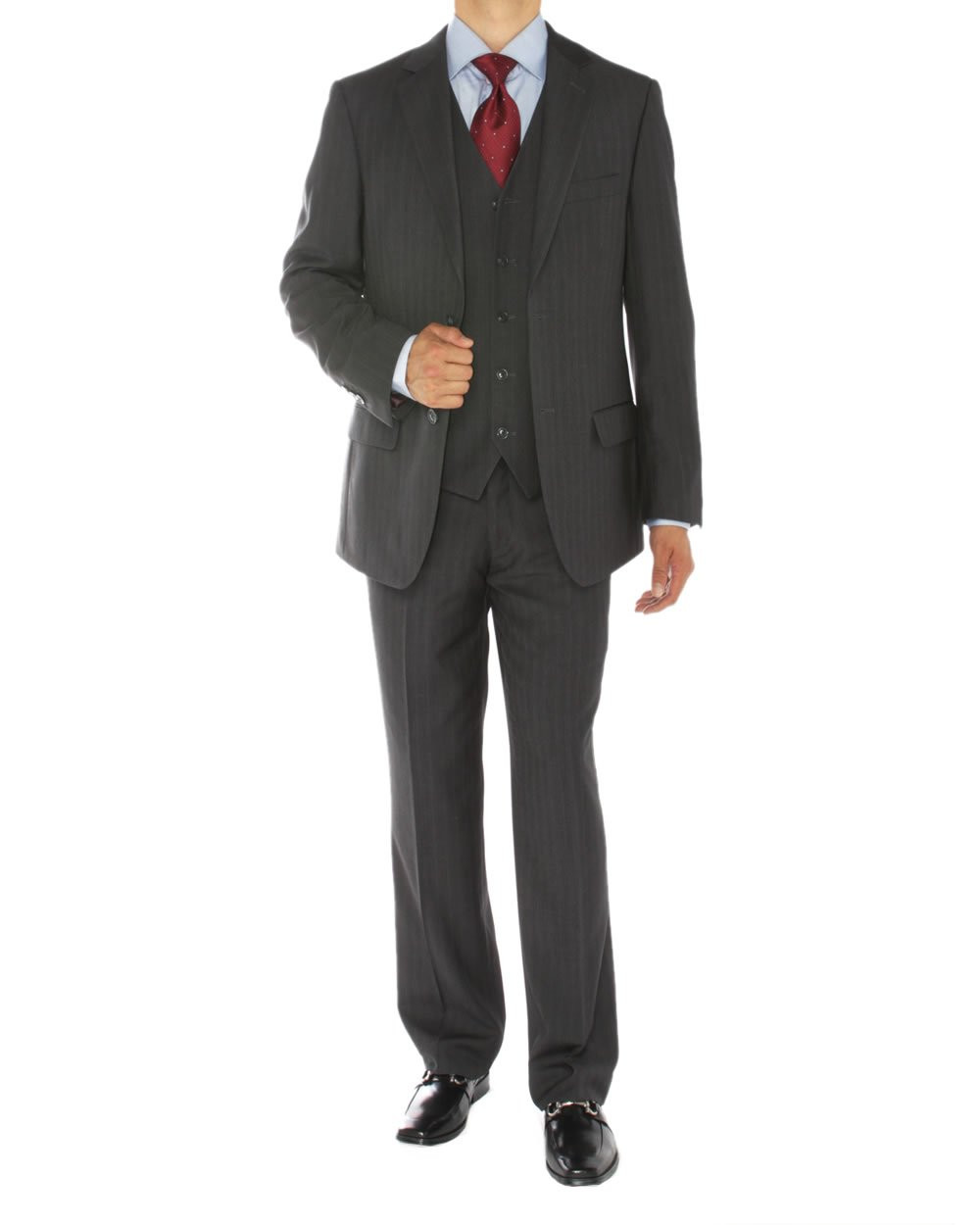 Mens DTI DARYA TRADING GV Executive 3 Piece 2 Button Jacket Flat Front Pants Vested Suit in Charcoal - Image1