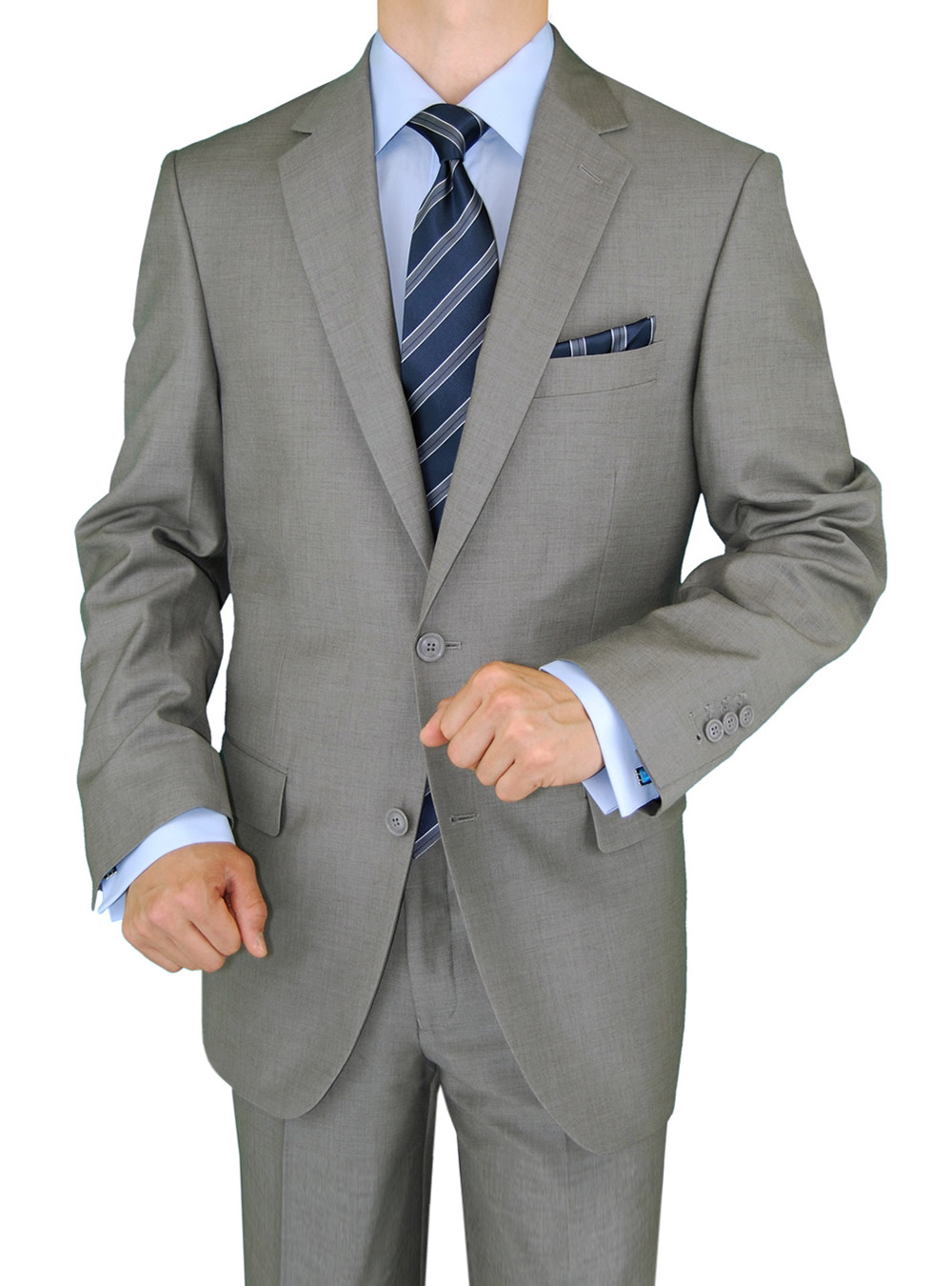 Mens DTI DARYA TRADING GV Executive 2 Piece Side Vents Jacket Flat Front Pants Button Suit in Gray - Image1
