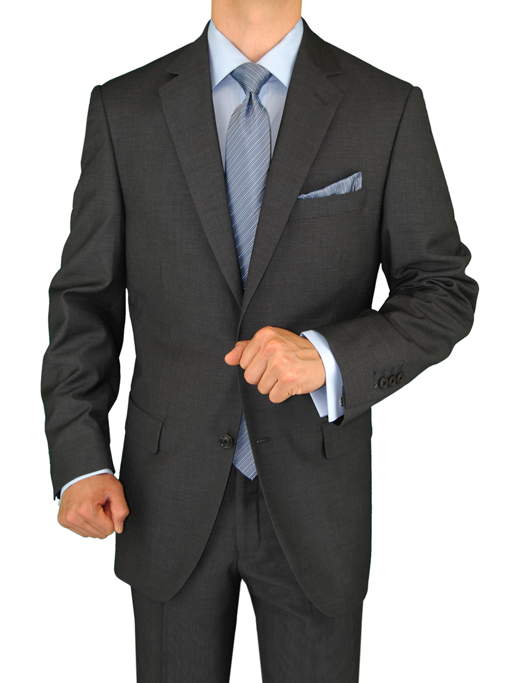 Mens DTI DARYA TRADING GV Executive 2 Piece Side Vents Jacket Flat Front Pants Button Suit in Charcoal - Image1