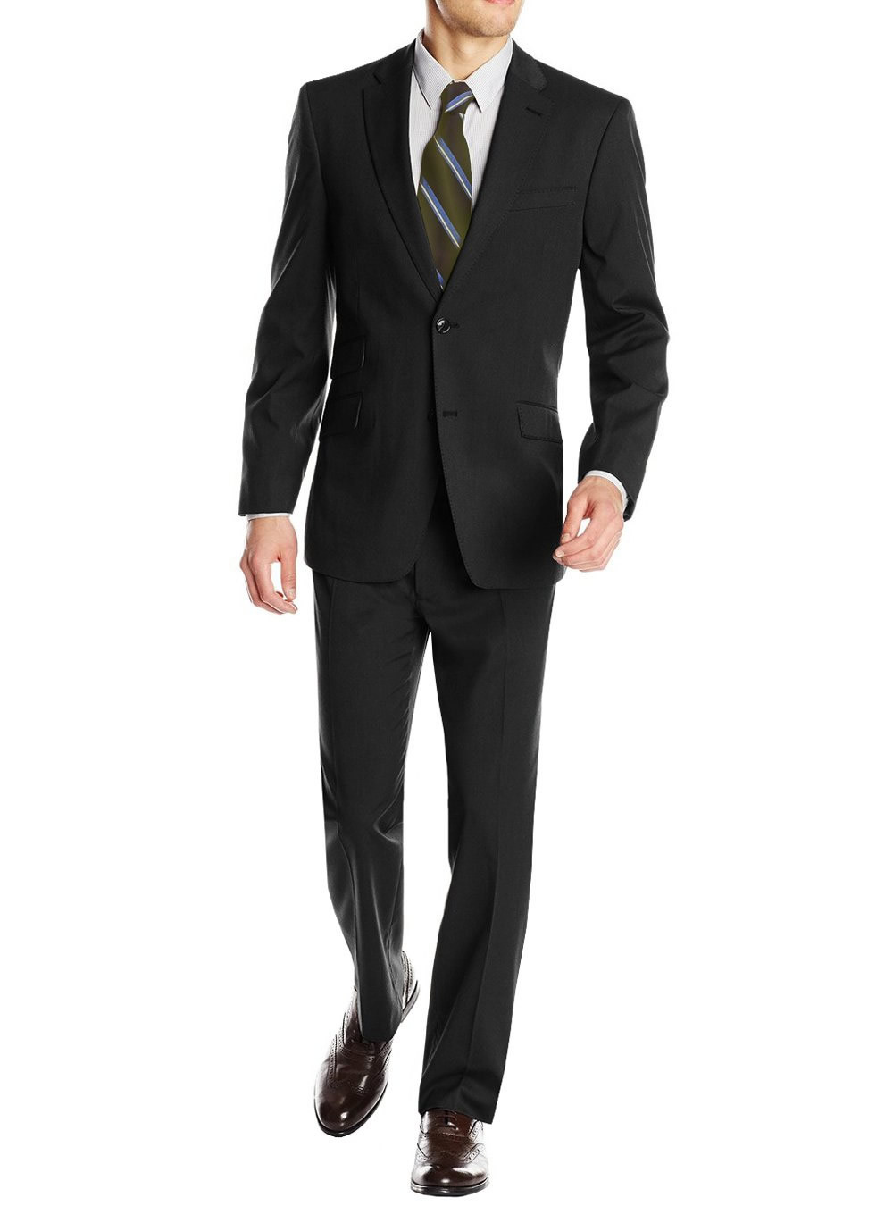 Mens DTI DARYA TRADING GV Executive Two Button Ticket Pocket Jacket Faint Herringbone Suit in Black - Image1