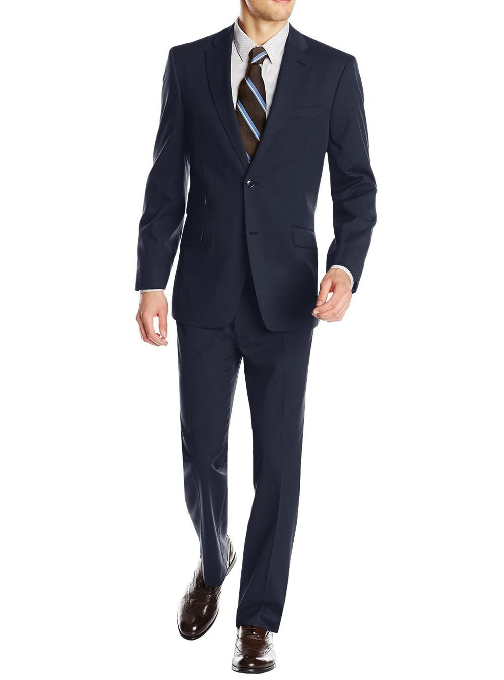 Mens DTI DARYA TRADING GV Executive Two Button Ticket Pocket Jacket Faint Herringbone Suit in Dark Blue - Image1