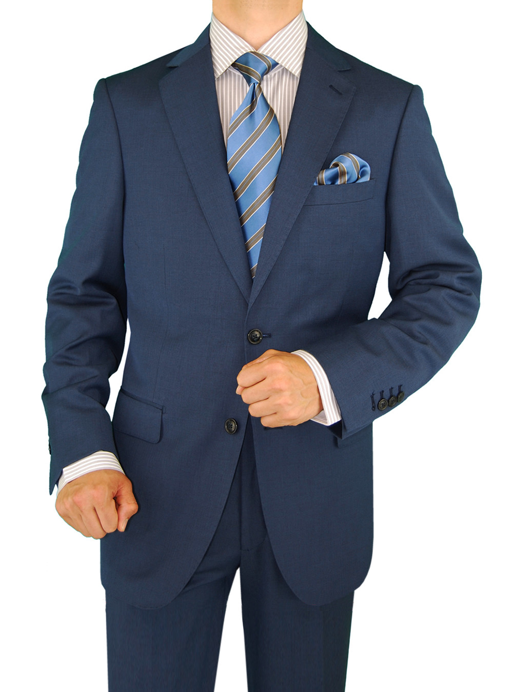 Mens DTI DARYA TRADING GV Executive 2 Button Jacket Flat Front Pants Faint Herringbone Suit in Franch Blue - Image1