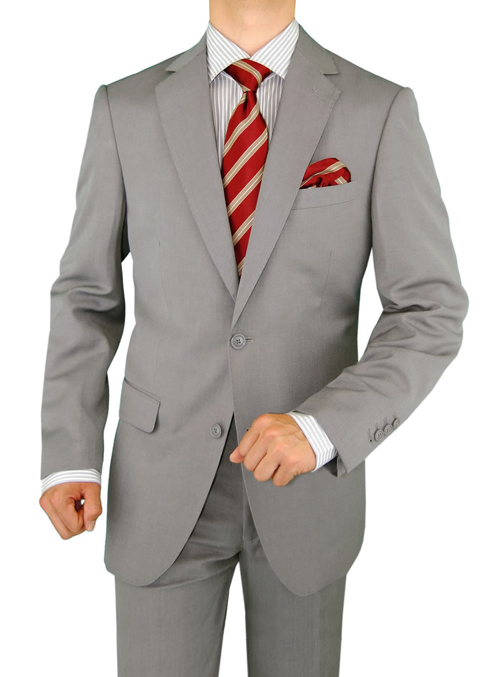 Mens DTI DARYA TRADING GV Executive 2 Button Jacket Flat Front Pants Faint Herringbone Suit in Light Gray - Image1