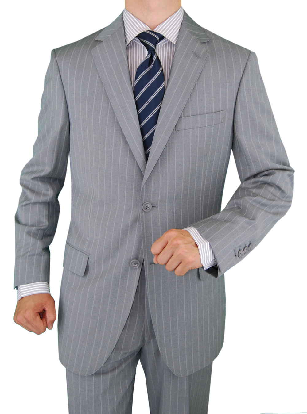 Mens DTI DARYA TRADING GV Executive Two Piece Suit 2 Button Jacket Flat Front Pants Stripe in Gray - Image1