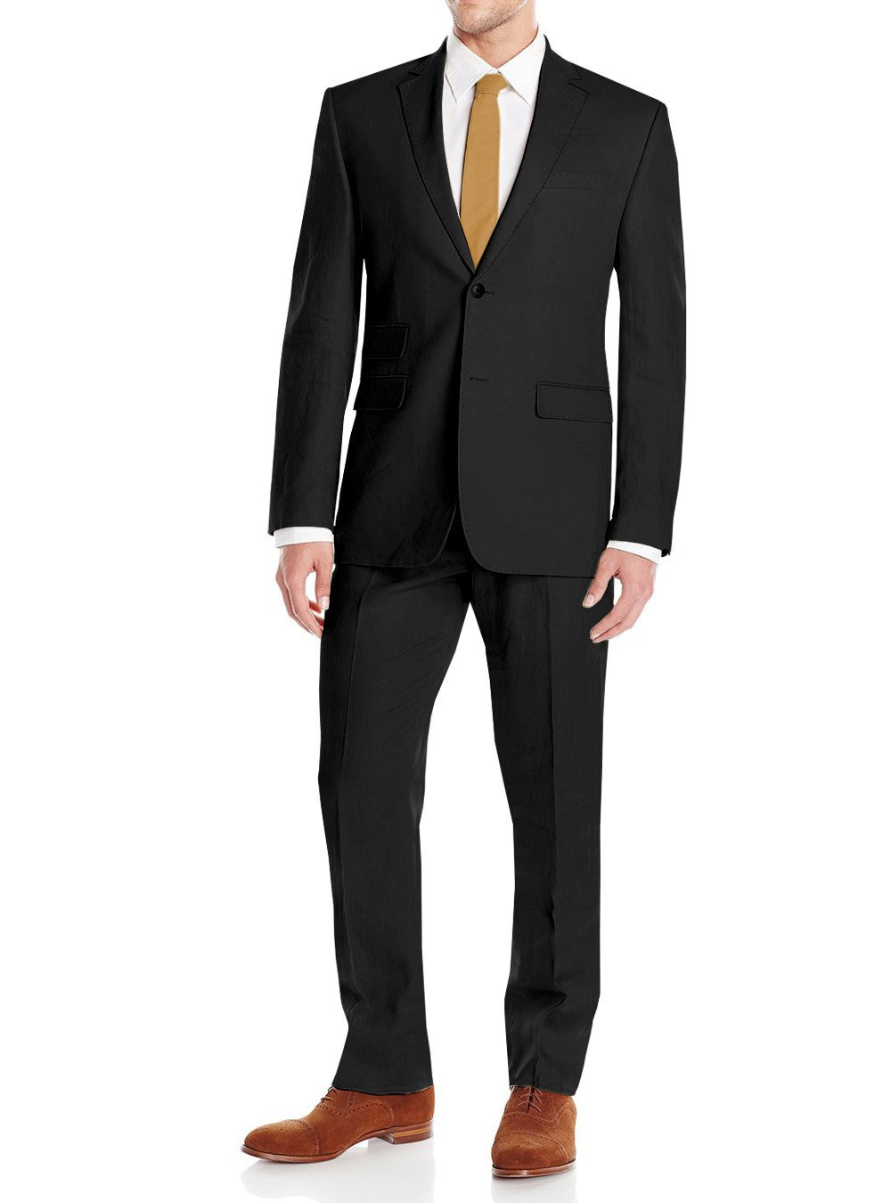 Mens DTI DARYA TRADING GV Executive Modern Fit Summer Two Button Piece Linen Suit Set in Black - Image1