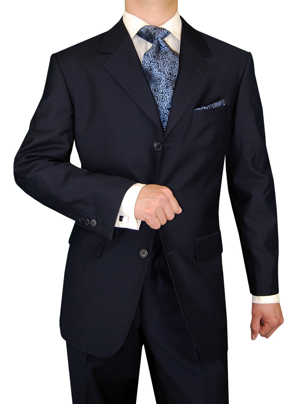 Mens DTI DARYA TRADING GV Executive 3 Button Jacket Flat Front Pants 2 Piece Suit in Dk Navy - Image1
