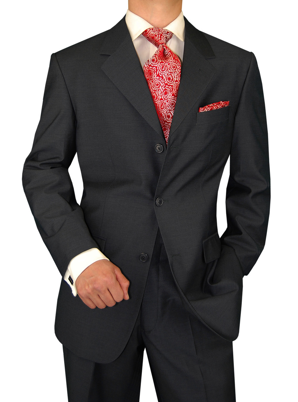 Mens DTI DARYA TRADING GV Executive 3 Button Jacket Flat Front Pants 2 Piece Suit in Charcoal - Image1