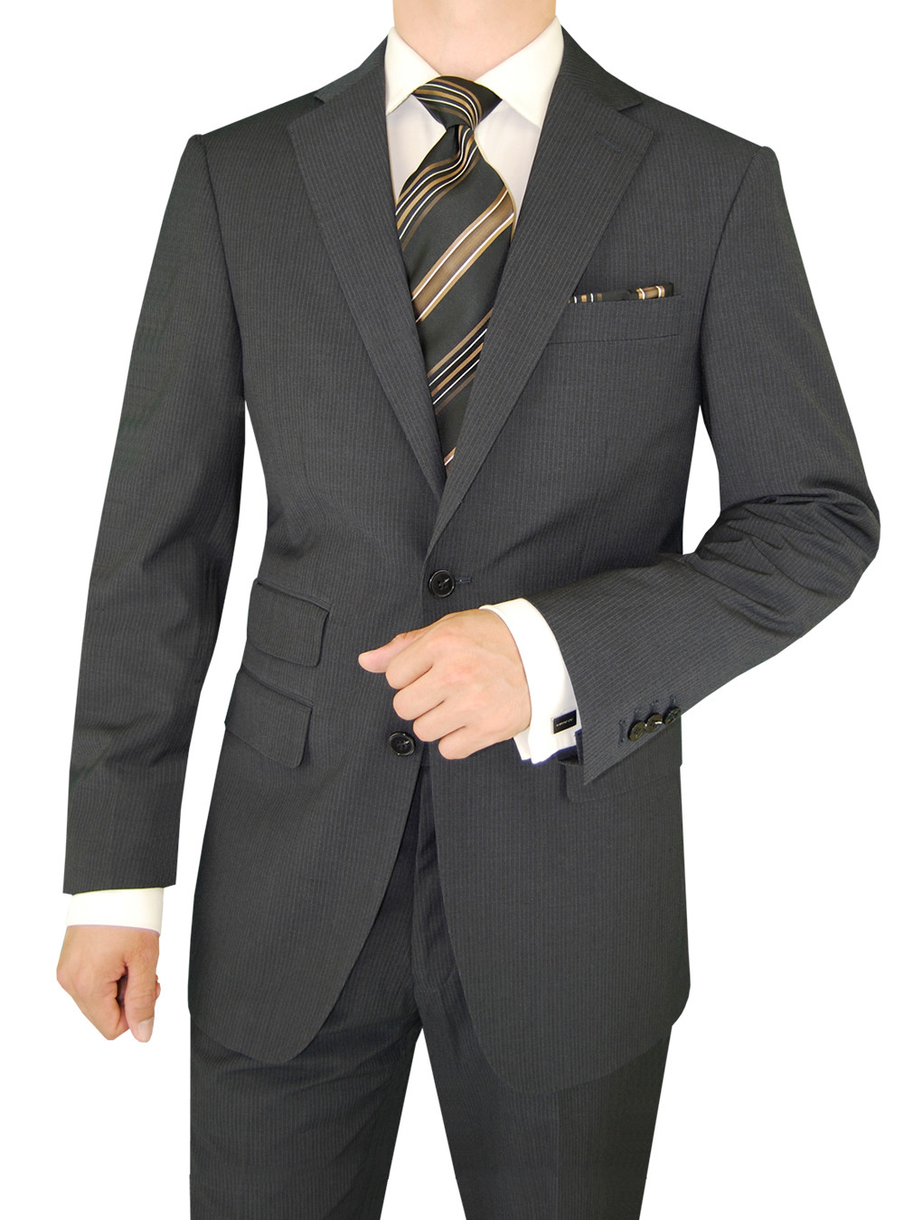 Mens DTI DARYA TRADING GV Executive Two Button 2 Piece Ticket Pocket Jacket Suit in Gray Narrow Stripe - Image1