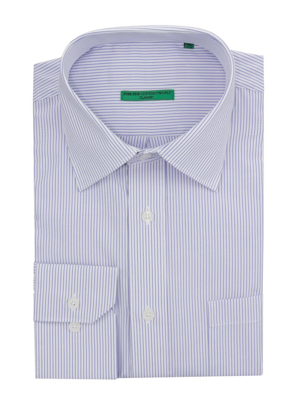 Mens DTI DARYA TRADING BB Signature Modern Classic Fit 2 Ply Pure Cotton Striped Dress Shirt in White Blue - Image1