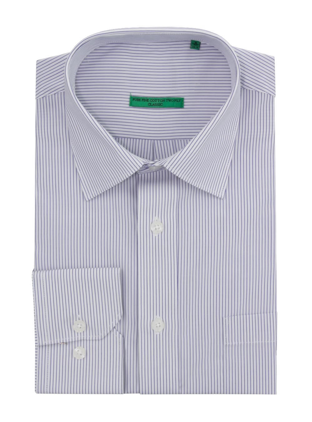 Mens DTI DARYA TRADING BB Signature Modern Classic Fit 2 Ply Pure Cotton Striped Dress Shirt in White Navy - Image1