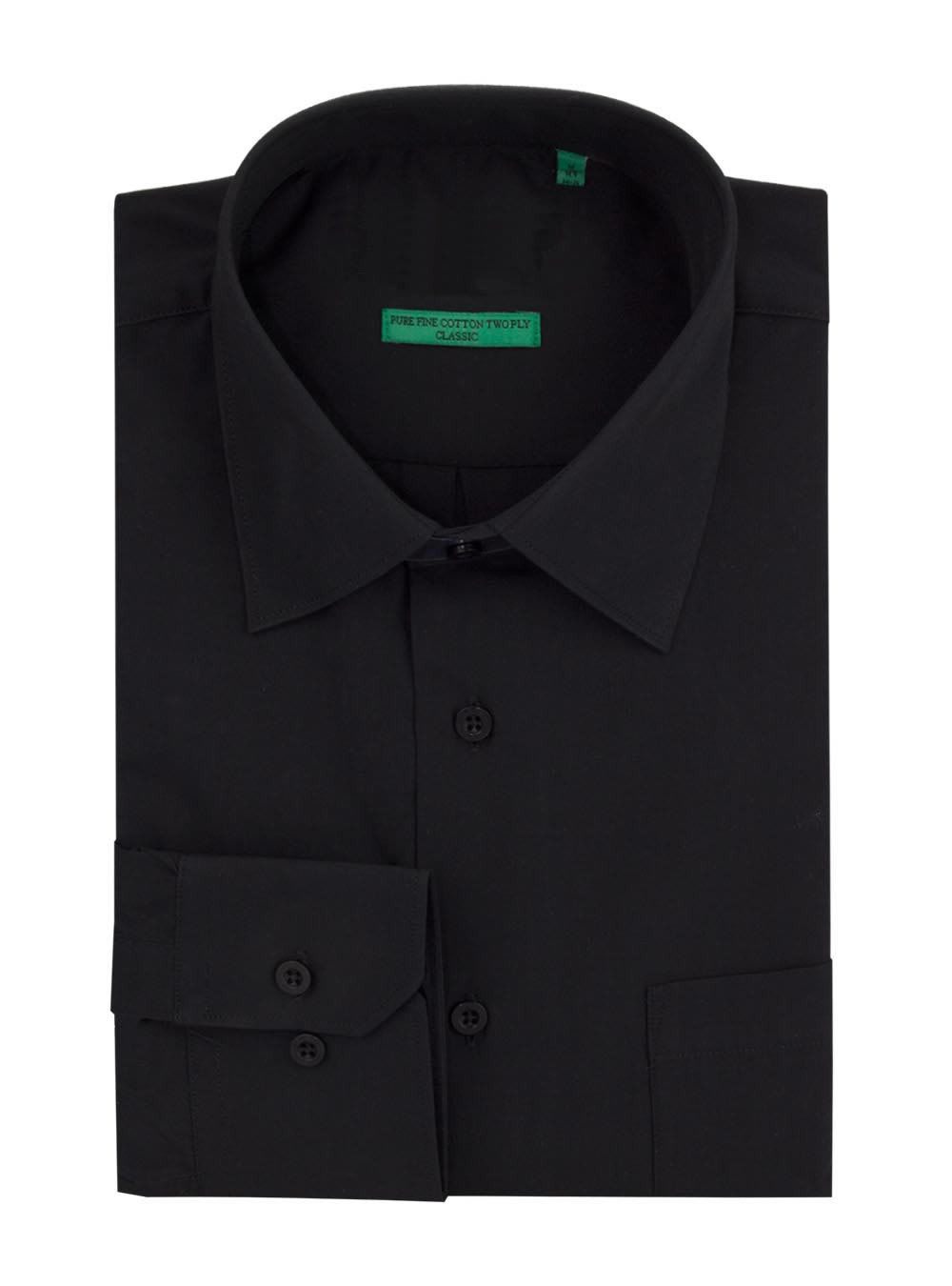 Mens DTI DARYA TRADING BB Signature Modern Classic Fit 2 Ply Pure Cotton Solid Dress Shirt in Black - Image1