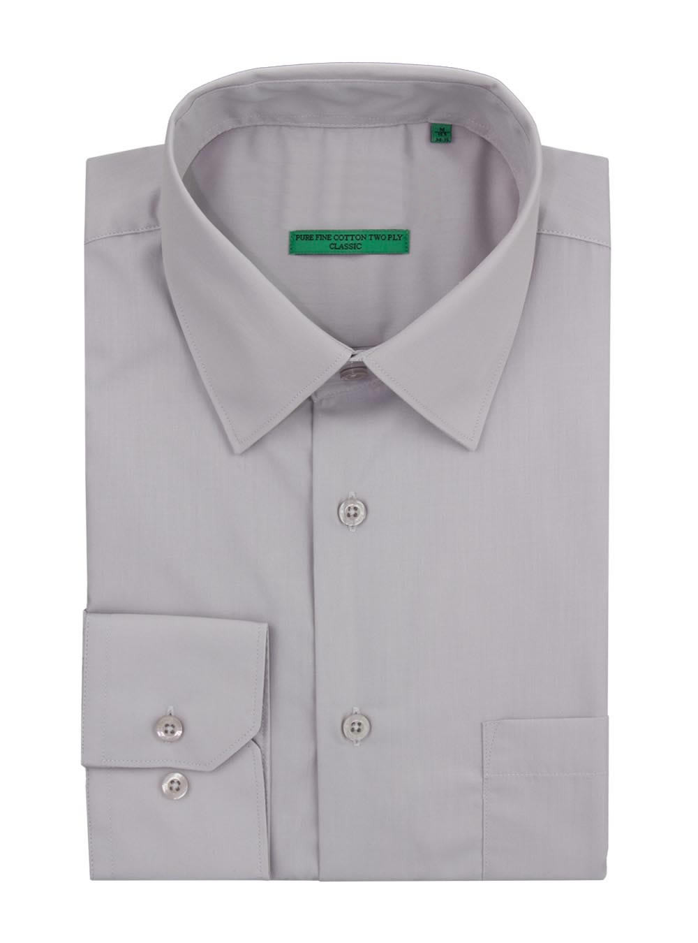 Mens DTI DARYA TRADING BB Signature Modern Classic Fit 2 Ply Pure Cotton Solid Dress Shirt in Gray - Image1