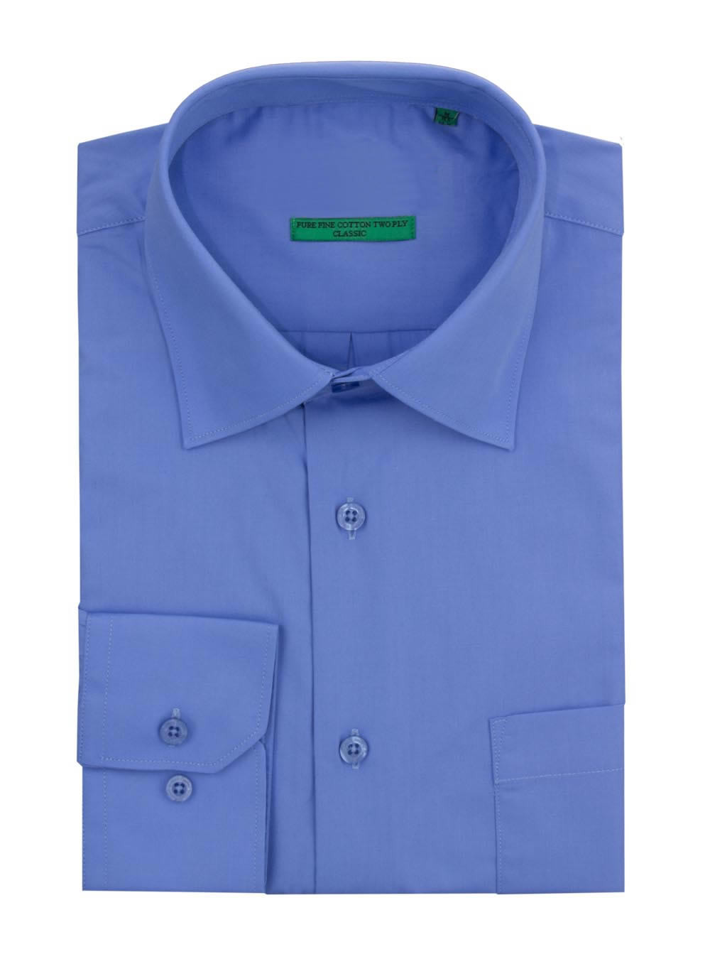 Mens DTI DARYA TRADING BB Signature Modern Classic Fit 2 Ply Pure Cotton Solid Dress Shirt in Medium Blue - Image1