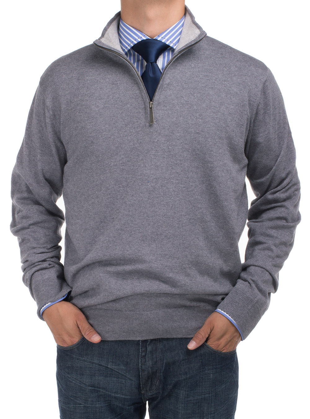 Mens DTI DARYA TRADING BB Signature Mock Neck 1/4 Zip Sweater Relaxed Fit in Charcoal - Image1