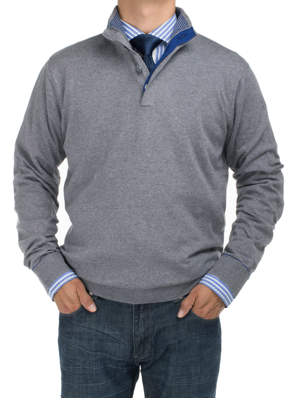 Mens DTI DARYA TRADING BB Signature Mock Neck 1/4 Button Sweater Relaxed Fit in Charcoal - Image1