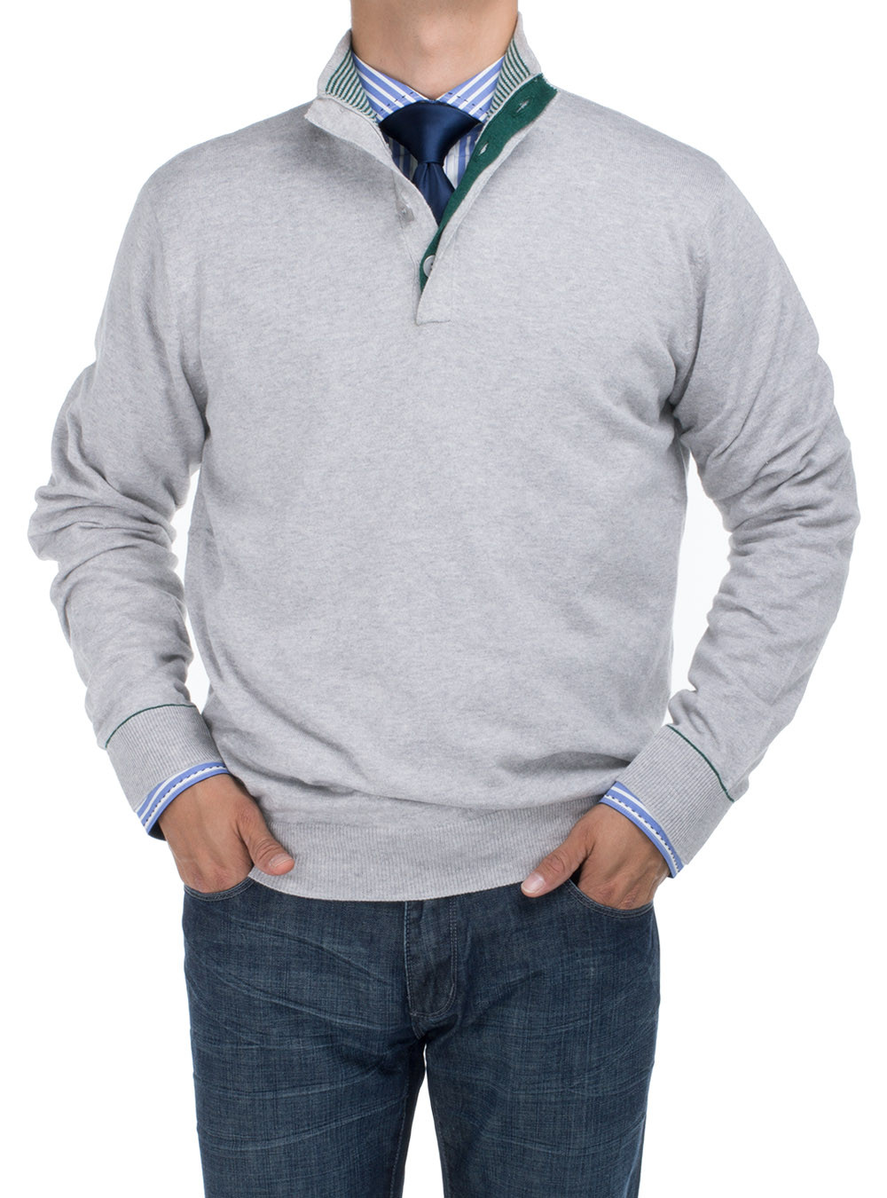 Mens DTI DARYA TRADING BB Signature Mock Neck 1/4 Button Sweater Relaxed Fit in Gray - Image1