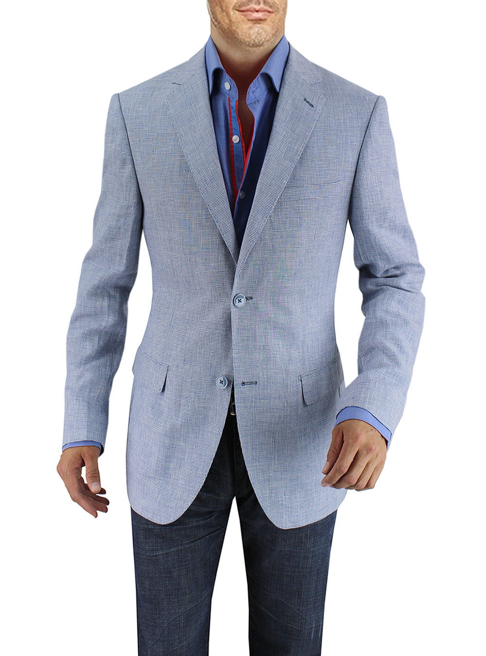 Mens DTI DARYA TRADING BB Signature Two Button Linen Blazer Modern Fit Jacket in Sky Blue Check - Image1