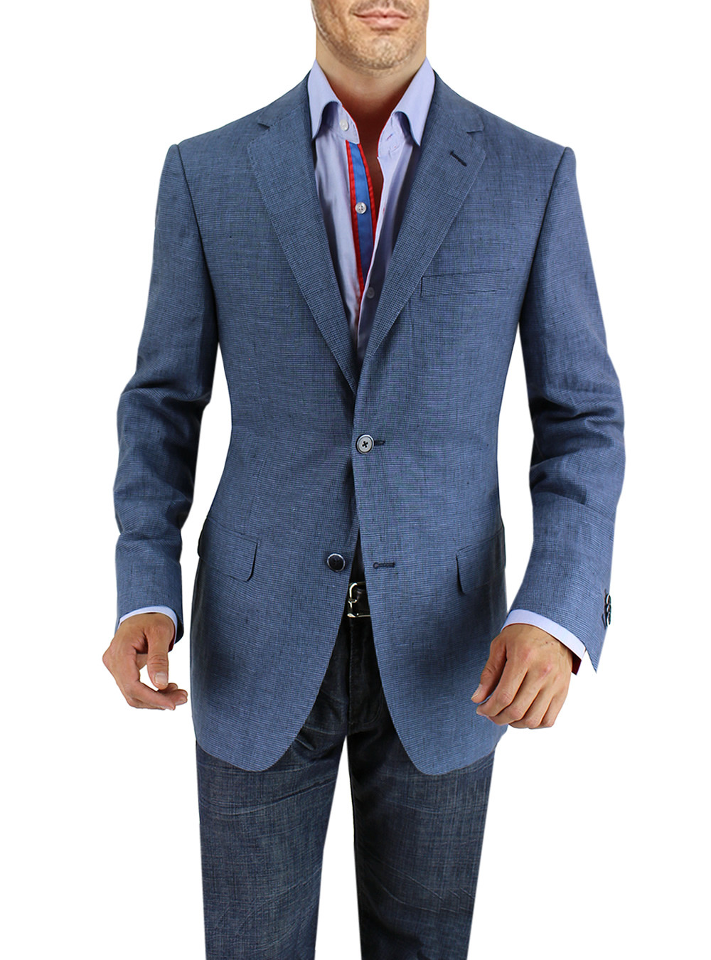 Mens DTI DARYA TRADING BB Signature Two Button Linen Blazer Modern Fit Jacket in Blue Check - Image1