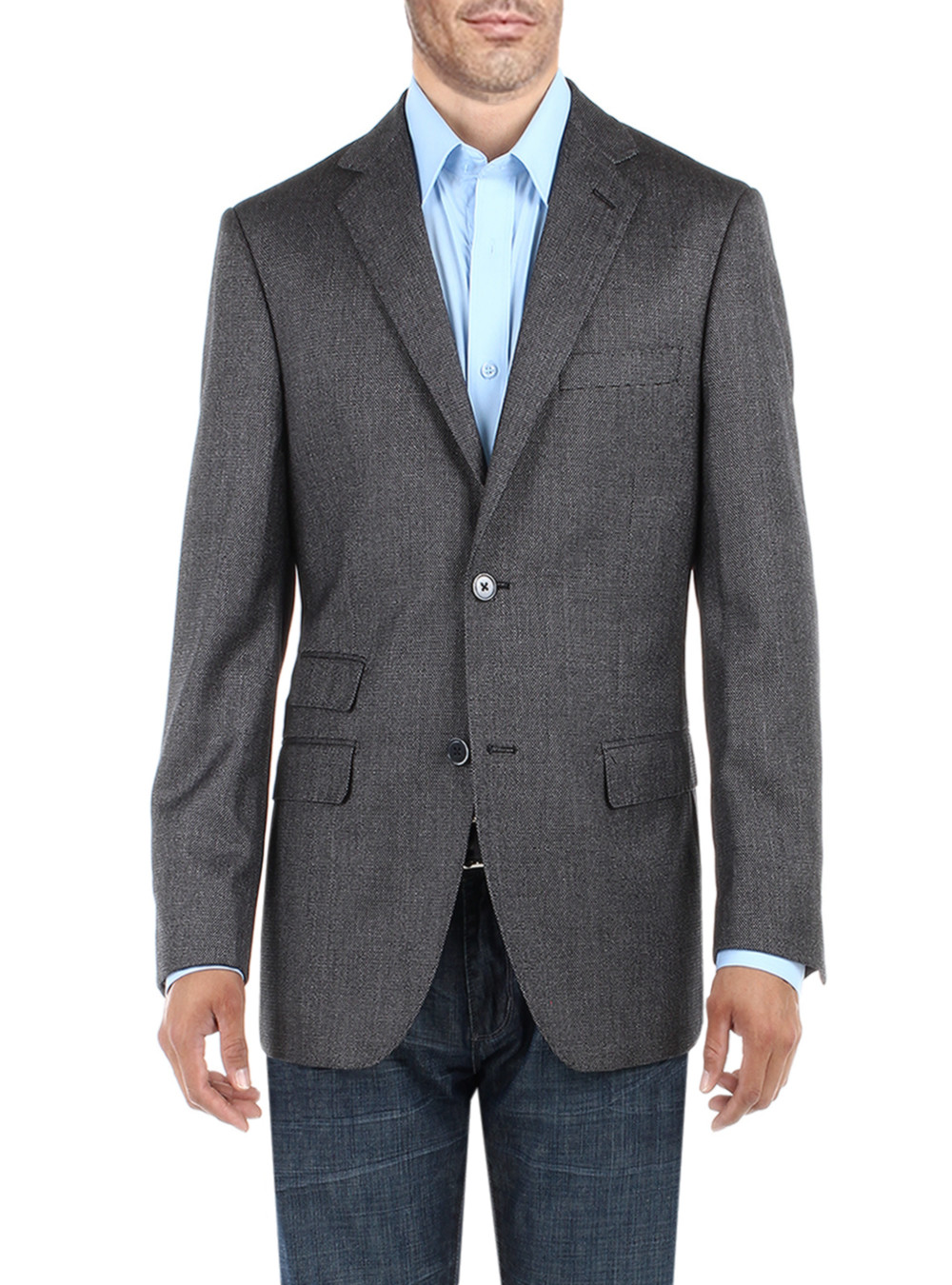 Mens DTI DARYA TRADING BB Signature Birds Eye Sharkskin Modern 2 Button Blazer Trim Fit Jacket in DK Gray - Image1