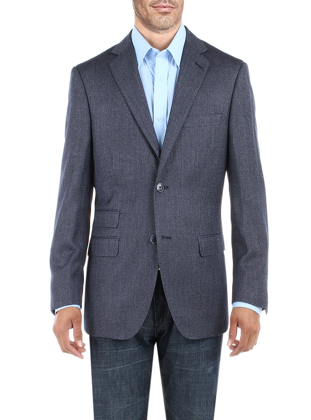Mens DTI DARYA TRADING BB Signature Birds Eye Sharkskin Modern 2 Button Blazer Trim Fit Jacket in French Blue - Image1