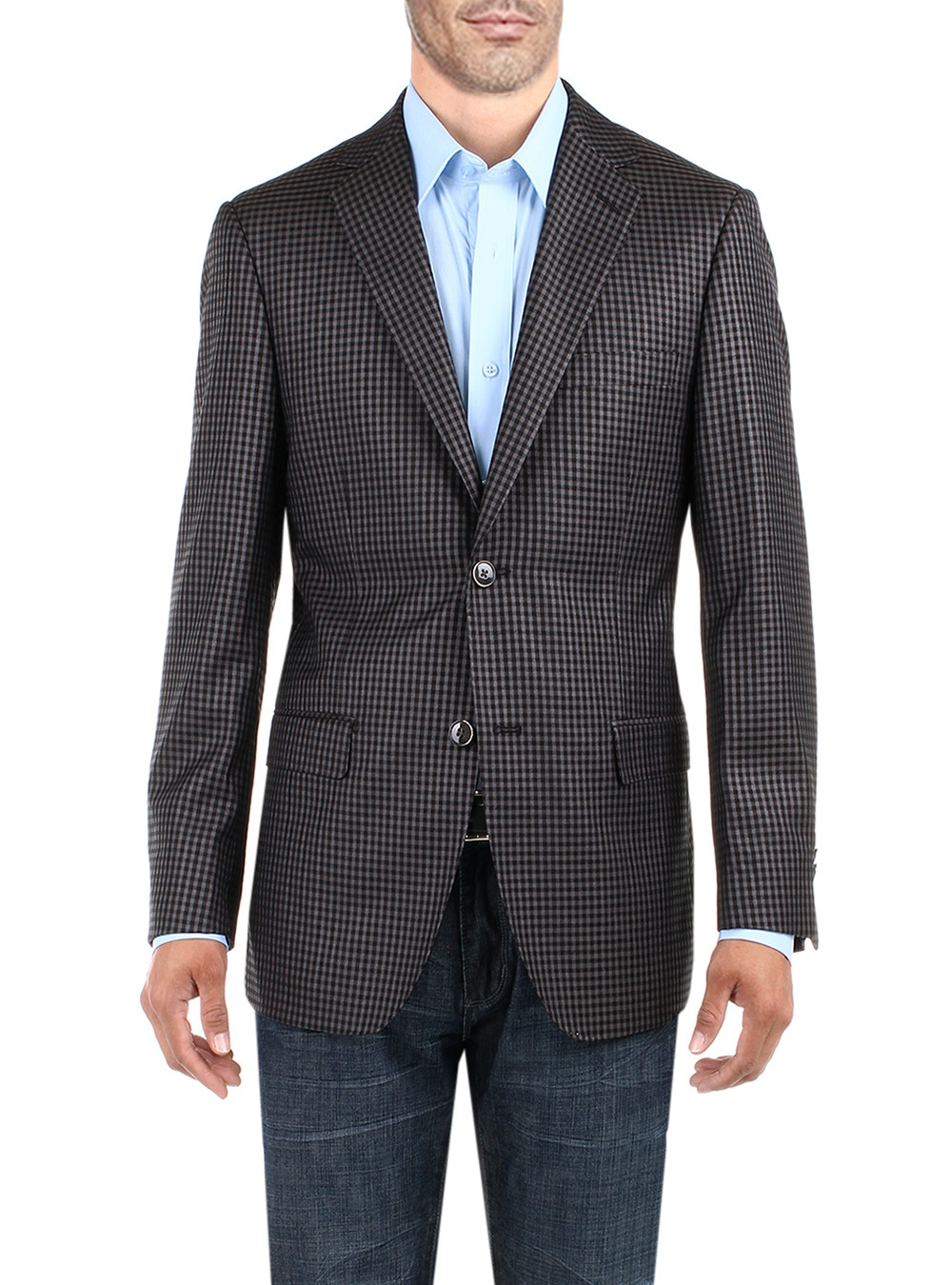 Mens DTI DARYA TRADING BB Signature Check Modern Two Button Blazer Trim Fit Jacket in Charcoal - Image1