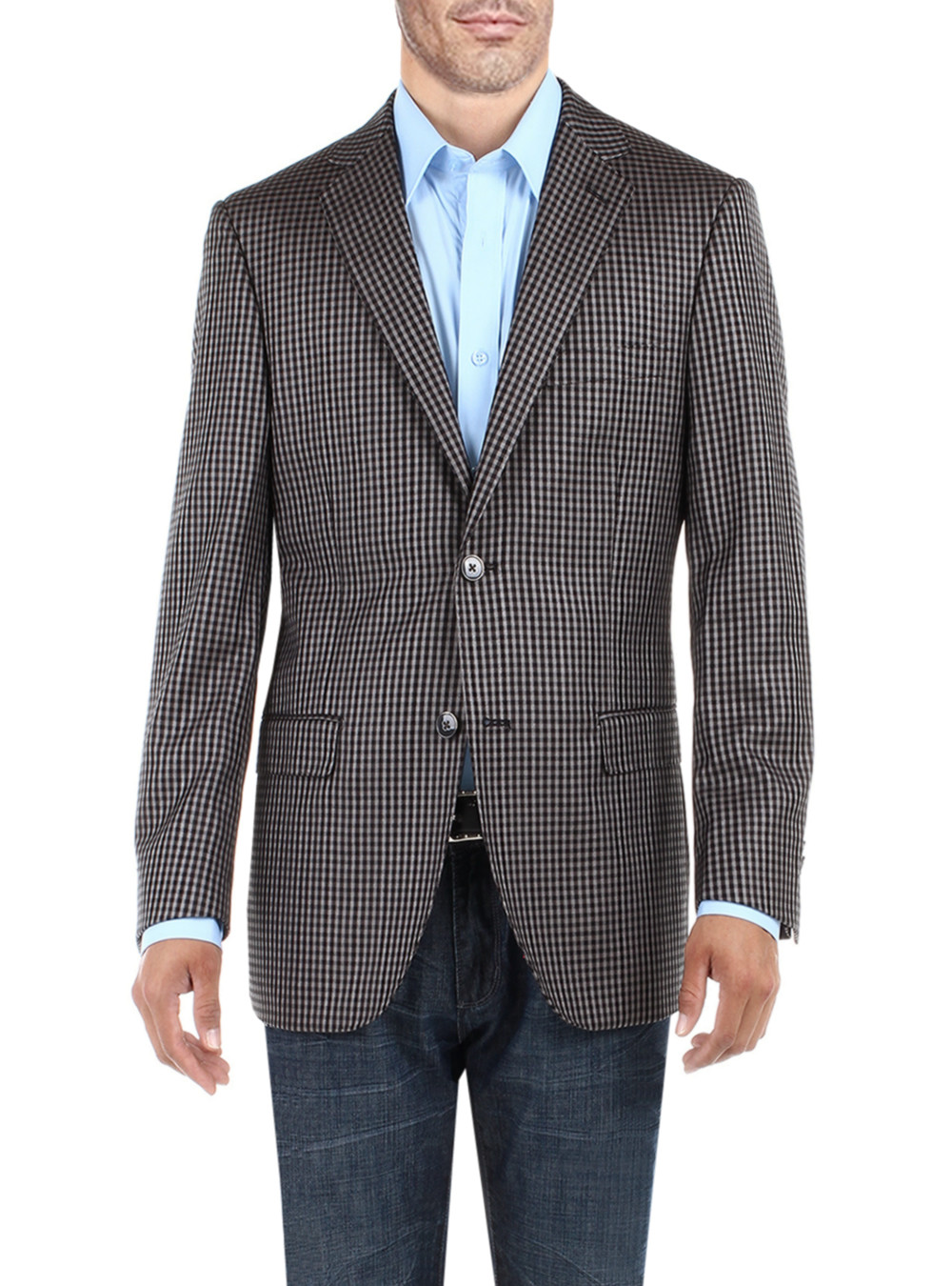 Mens DTI DARYA TRADING BB Signature Check Modern Two Button Blazer Trim Fit Jacket in Gray - Image1