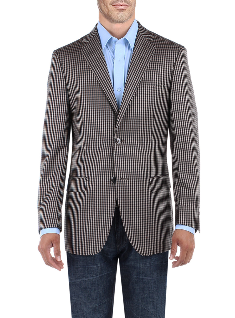Mens DTI DARYA TRADING BB Signature Check Modern Two Button Blazer Trim Fit Jacket in Tan - Image1