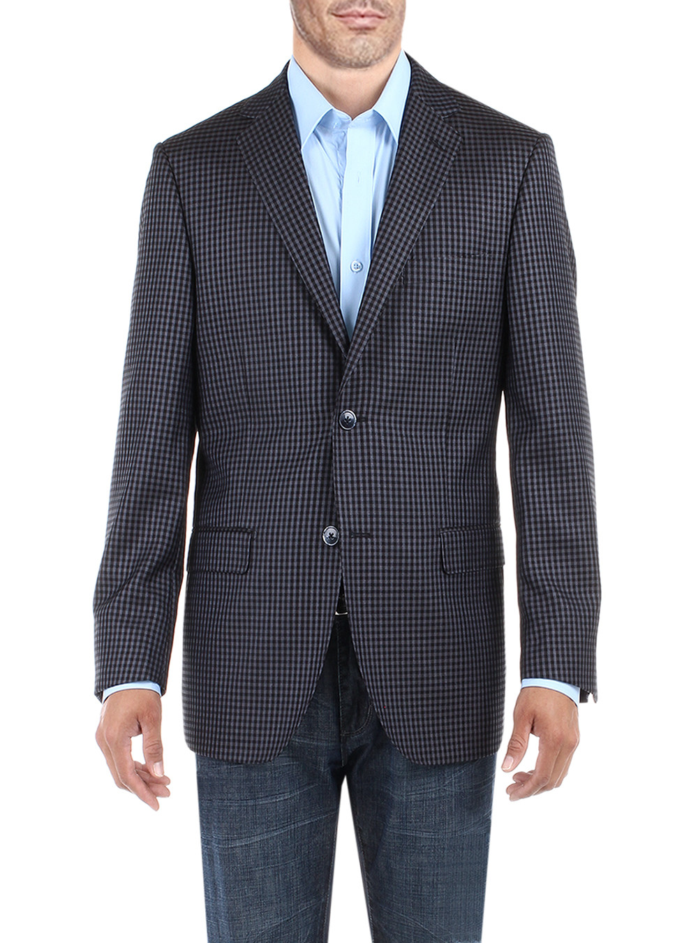 Mens DTI DARYA TRADING BB Signature Check Modern Two Button Blazer Trim Fit Jacket in French Blue - Image1