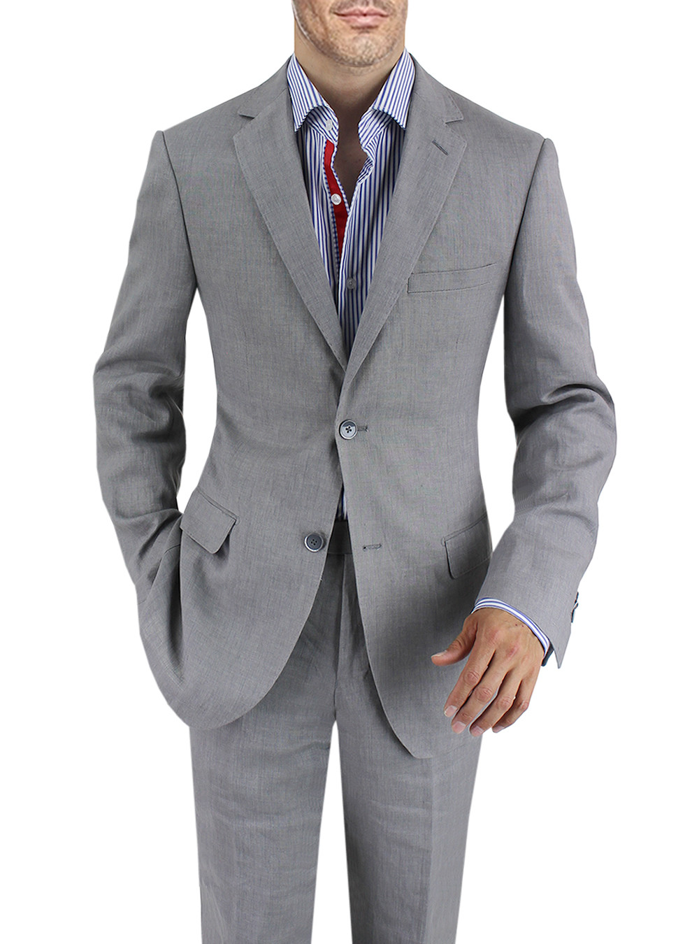 Mens DTI DARYA TRADING BB Signature Linen Suit Modern Fit Two-Button Jacket Flat Front Pants in Gray - Image1