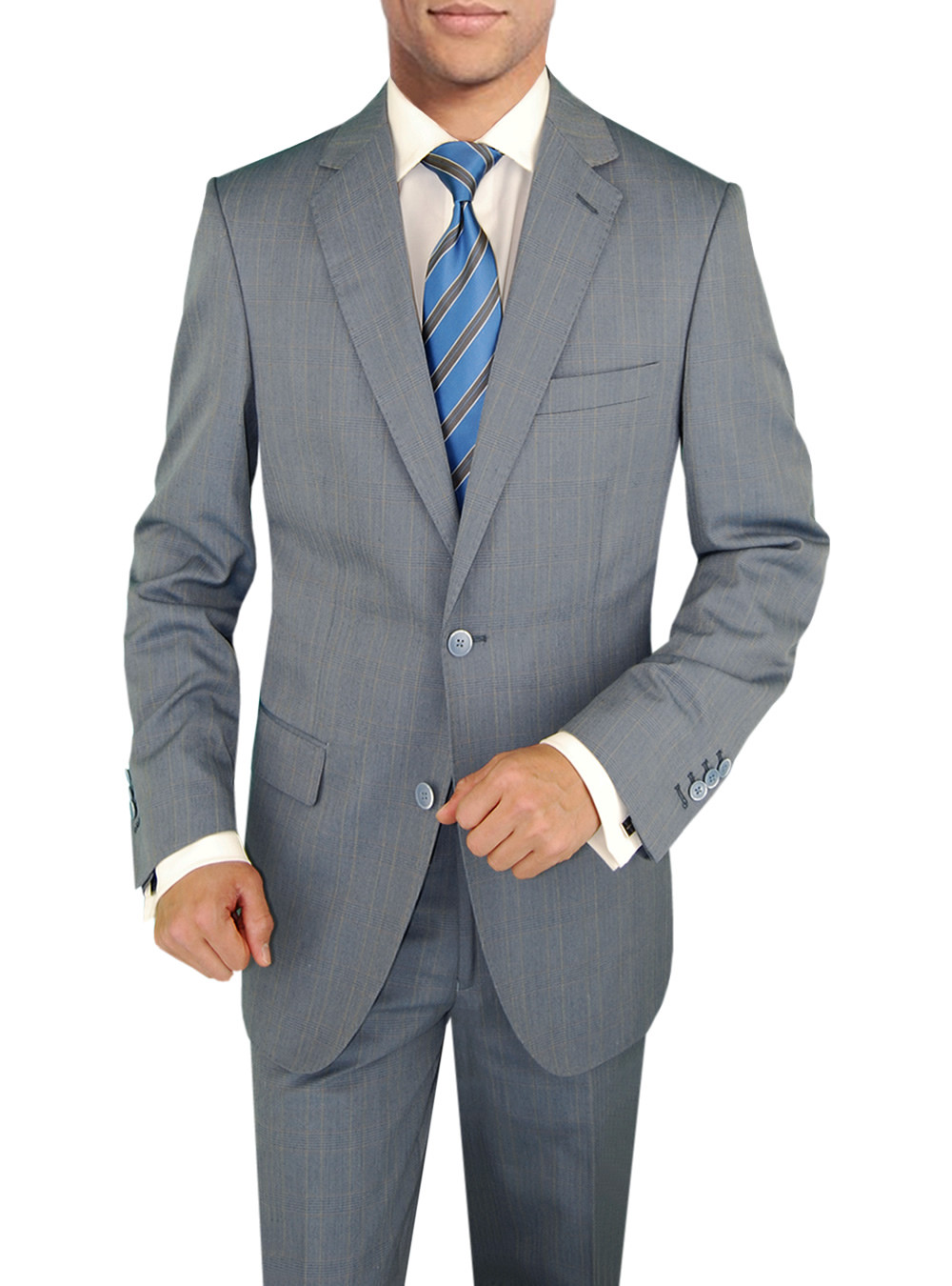 Mens DTI DARYA TRADING BB Signature 3 Piece Suit Side-Vent Jacket Flat Front Pant Extra Trousers in Light Blue - Image1