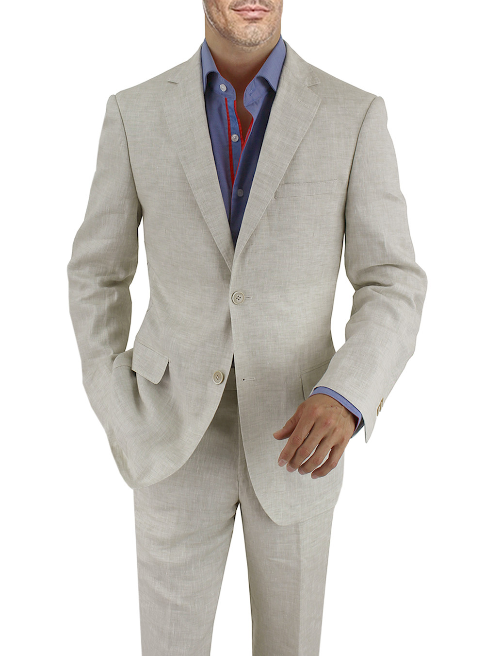 Mens DTI DARYA TRADING BB Signature Linen Suit Modern Fit Two-Button Jacket Flat Front Pants in Oatmeal - Image1