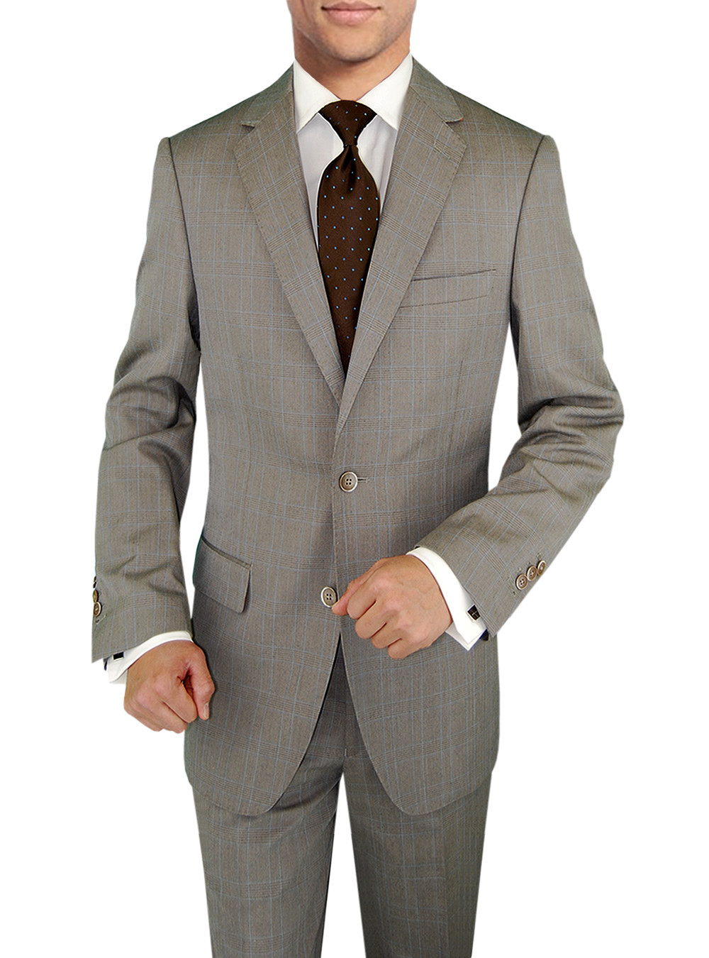 Mens DTI DARYA TRADING BB Signature 3 Piece Suit Side-Vent Jacket Flat Front Pant Extra Trousers in Light Brown - Image1