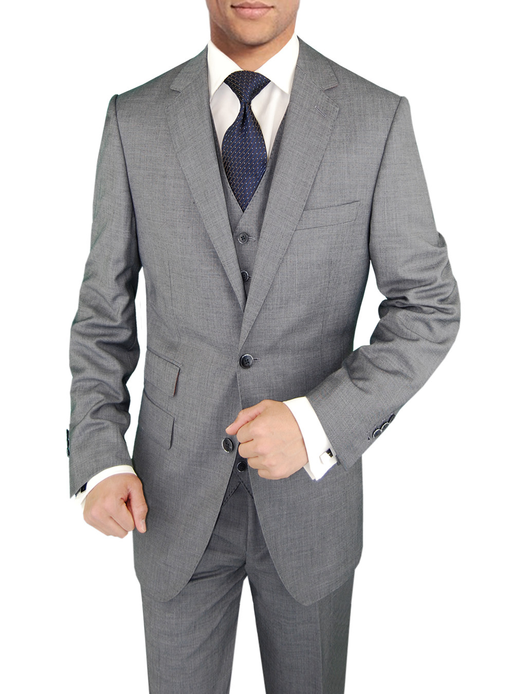 Mens DTI DARYA TRADING BB Signature 3 Piece Vested Suit Ticket Pocket Jacket Vest & Trousers in Gray - Image1