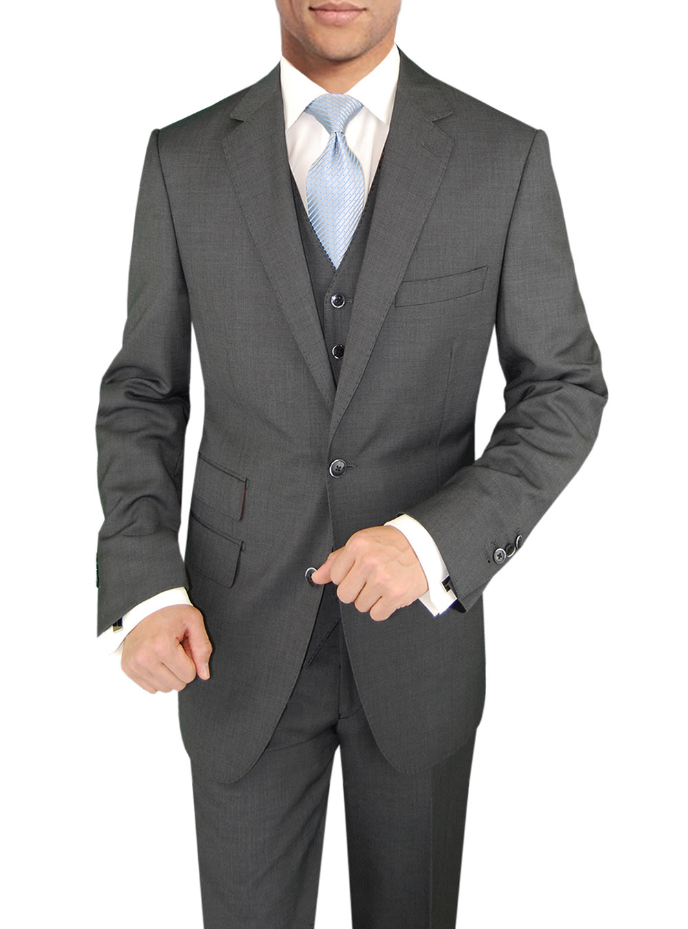 Mens DTI DARYA TRADING BB Signature 3 Piece Vested Suit Ticket Pocket Jacket Vest & Trousers in Charcoal - Image1