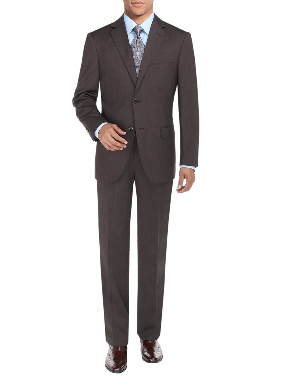 Mens DTI DARYA TRADING BB Signature Suit Sharkskin 2 Button Jacket Modern Fit Blazer & Pants in Light Brown - Image1