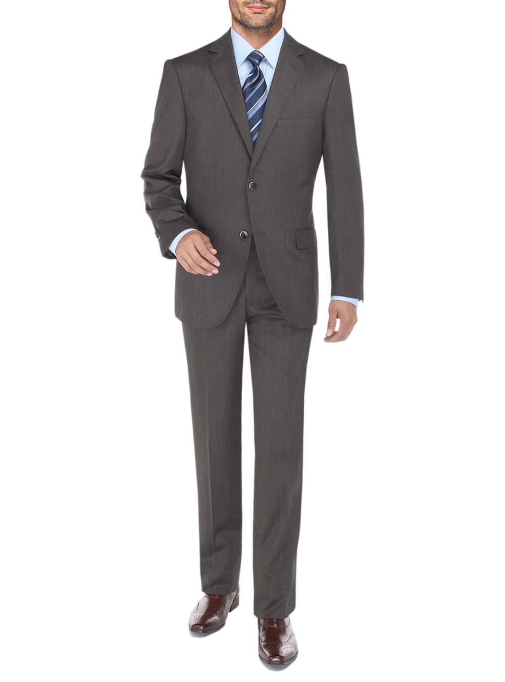 Mens DTI DARYA TRADING BB Signature Suit Two Button Jacket 2 Piece Plaid Modern Fit Suits in Gray - Image1