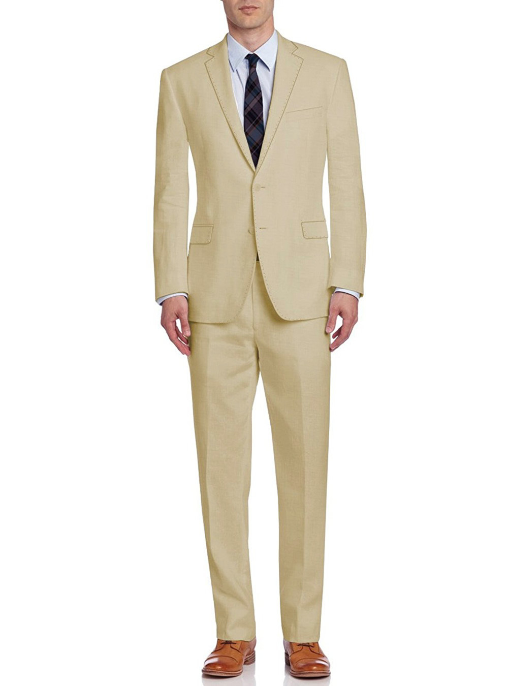 Mens DTI DARYA TRADING BB Signature Two Button Jacket 2-Piece Modern Fit Side-Vent Linen Suit in Banana Cream - Image1